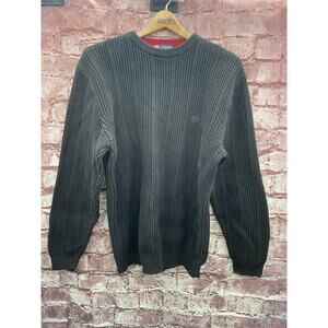 Chaps Sweater Mens L Black 100% Cotton Knit Ribbed Crew Neck Logo